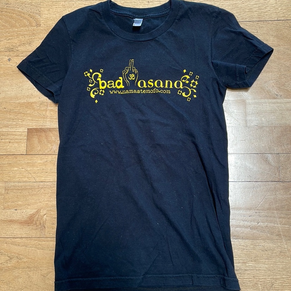 American Apparel Bad Asana Yoga. Black Tee T Shirt S